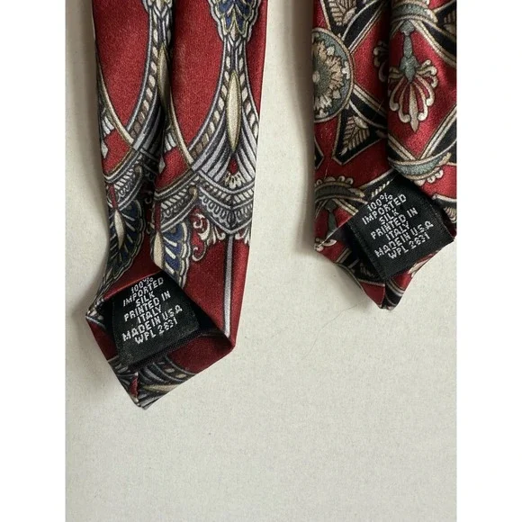 Lot 2 Louis Feraud Vintage Silk Ties Red Geometric Art Deco Floral - Picture 3 of 3